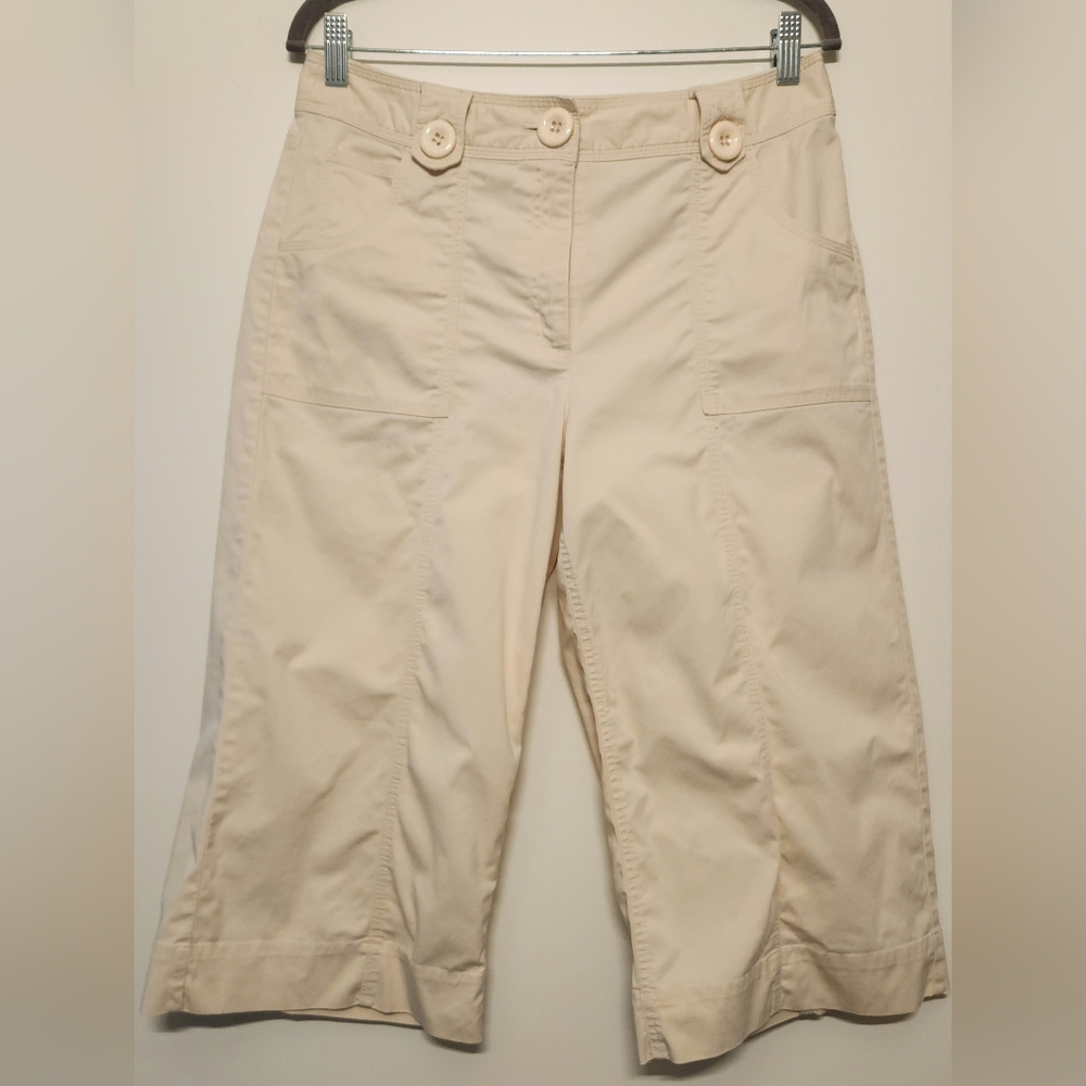 Talbots Stretch Cotton Capri Pants (Size 12) Light Khaki Mid-Rise Spring Summer